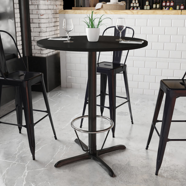 Stiles 36'' Round Black Laminate Table Top with 30'' x 30'' Bar Height Table Base and Foot Ring