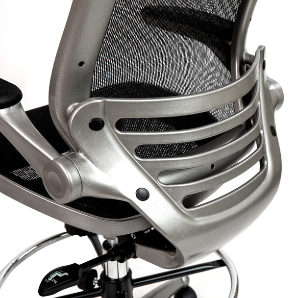 Waylon Mid-Back Transparent Black Mesh Drafting Chair with Graphite Silver Frame and Flip-Up Arms