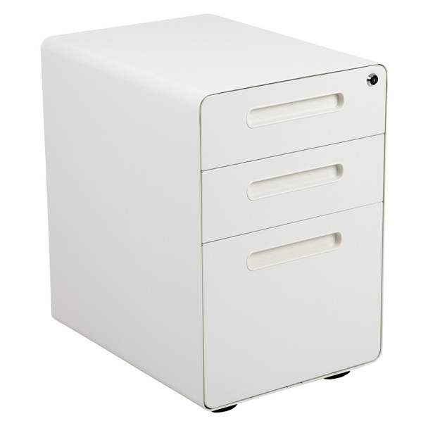 Stiles Work From Home Kit - White Adjustable Computer Desk, LeatherSoft Office Chair and Inset Handle Locking Mobile Filing Cabinet