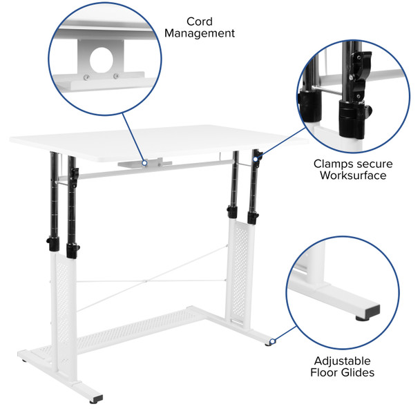 Stiles Work From Home Kit - White Adjustable Computer Desk, LeatherSoft Office Chair and Inset Handle Locking Mobile Filing Cabinet