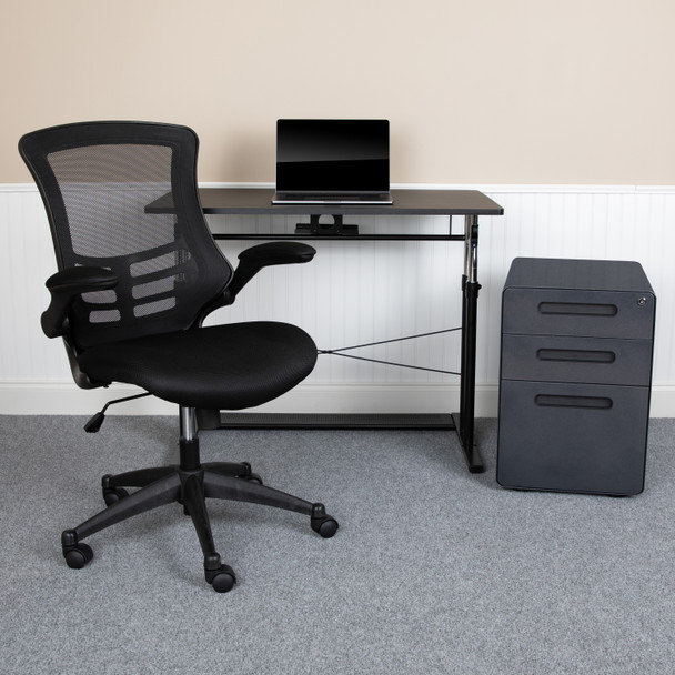 Stiles Work From Home Kit - Adjustable Computer Desk, Ergonomic Mesh Office Chair and Locking Mobile Filing Cabinet with Inset Handles