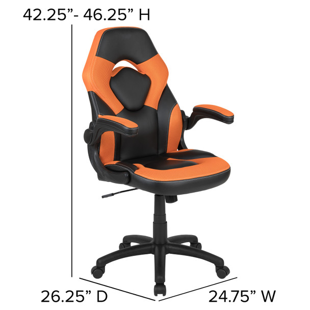 Optis Gaming Desk and Orange/Black Racing Chair Set /Cup Holder/Headphone Hook/Removable Mouse Pad Top - 2 Wire Management Holes