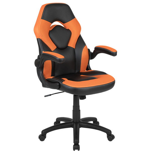 Optis Red Gaming Desk and Orange/Black Racing Chair Set with Cup Holder and Headphone Hook