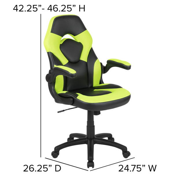 Optis Black Gaming Desk and Green/Black Racing Chair Set with Cup Holder, Headphone Hook, and Monitor/Smartphone Stand