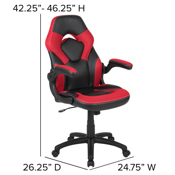 Optis Black Gaming Desk and Red/Black Racing Chair Set with Cup Holder, Headphone Hook, and Monitor/Smartphone Stand