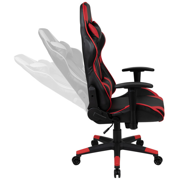 Optis Black Gaming Desk and Red/Black Reclining Gaming Chair Set with Cup Holder, Headphone Hook & 2 Wire Management Holes