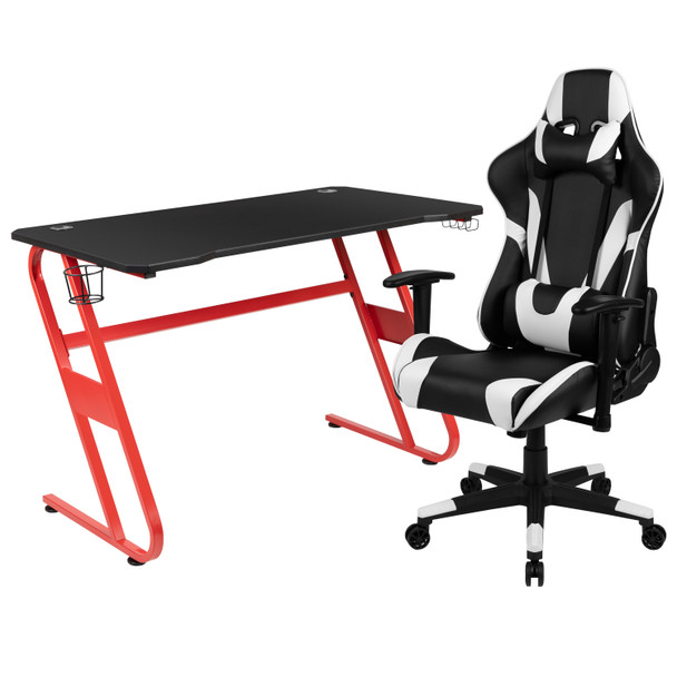 Optis Red Gaming Desk and Black Reclining Gaming Chair Set with Cup Holder and Headphone Hook