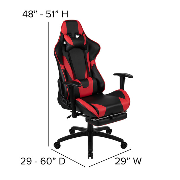 Optis Gaming Desk and Red Footrest Reclining Gaming Chair Set - Cup Holder/Headphone Hook/Removable Mouse Pad Top/Wire Management