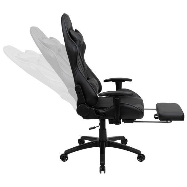 Optis Red Gaming Desk with Cup Holder/Headphone Hook & Gray Reclining Gaming Chair with Footrest