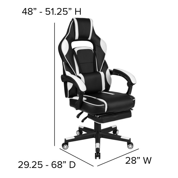 Optis Gaming Desk with Cup Holder/Headphone Hook/Removable Mousepad Top & White Reclining Back/Arms Gaming Chair with Footrest