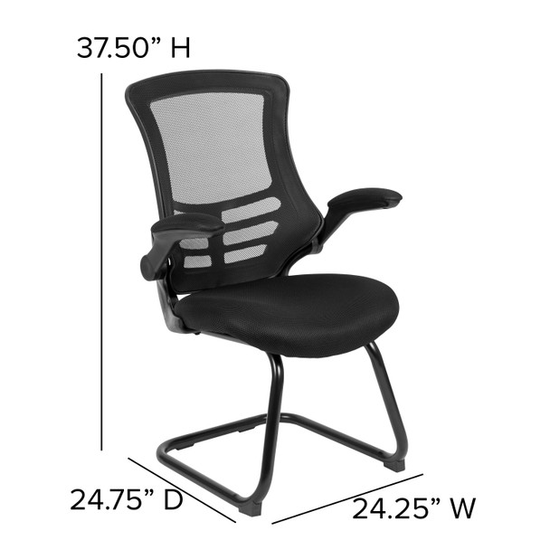 Kelista Black Mesh Sled Base Side Reception Chair with Flip-Up Arms