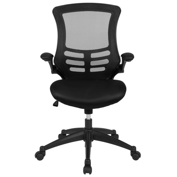 Kelista Mid-Back Black Mesh Swivel Ergonomic Task Office Chair with Flip-Up Arms, BIFMA Certified