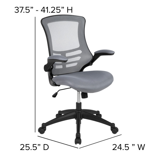 Kelista Mid-Back Dark Gray Mesh Swivel Ergonomic Task Office Chair with Flip-Up Arms