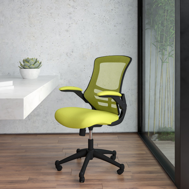 Kelista Mid-Back Green Mesh Swivel Ergonomic Task Office Chair with Flip-Up Arms