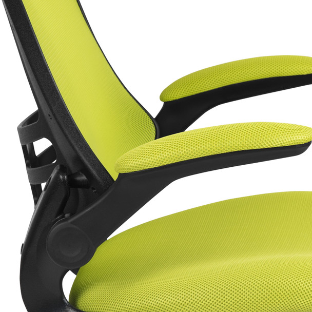 Kelista Mid-Back Green Mesh Swivel Ergonomic Task Office Chair with Flip-Up Arms