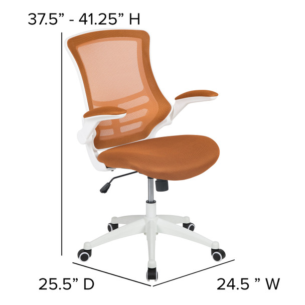 Kelista Mid-Back Tan Mesh Swivel Ergonomic Task Office Chair with White Frame and Flip-Up Arms