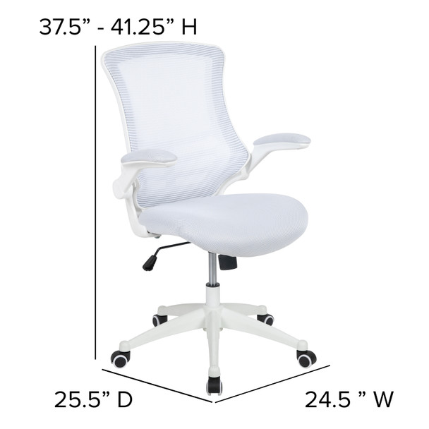 Kelista Mid-Back White Mesh Swivel Ergonomic Task Office Chair with White Frame and Flip-Up Arms