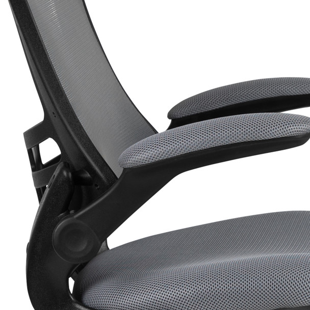 Kelista Mid-Back Dark Gray Mesh Ergonomic Drafting Chair with Adjustable Foot Ring and Flip-Up Arms