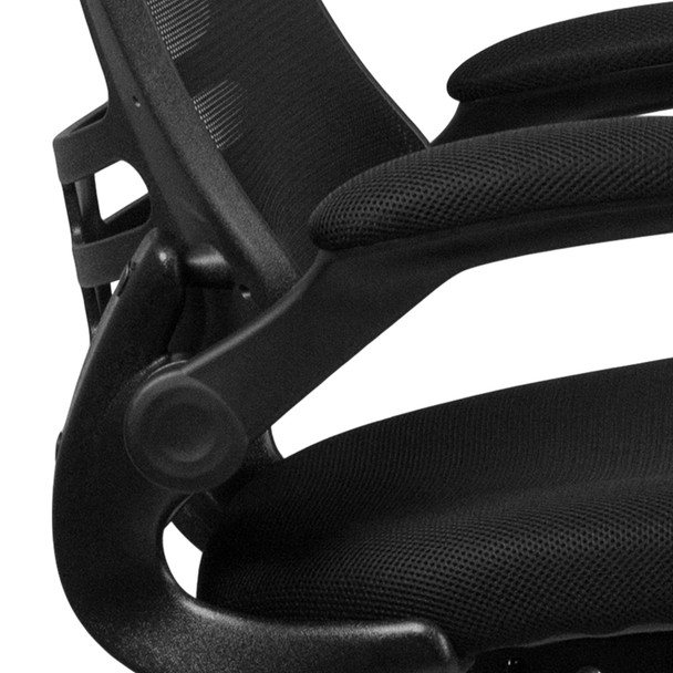 Kelista Mid-Back Black Mesh Ergonomic Drafting Chair with Adjustable Foot Ring and Flip-Up Arms