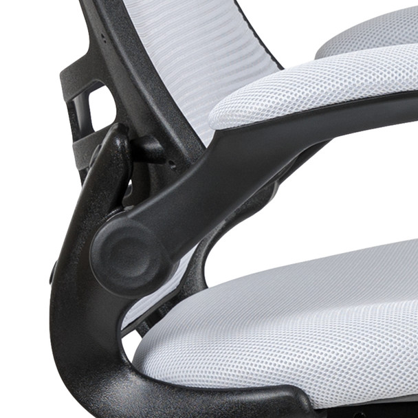 Kelista Mid-Back White Mesh Ergonomic Drafting Chair with Adjustable Foot Ring and Flip-Up Arms