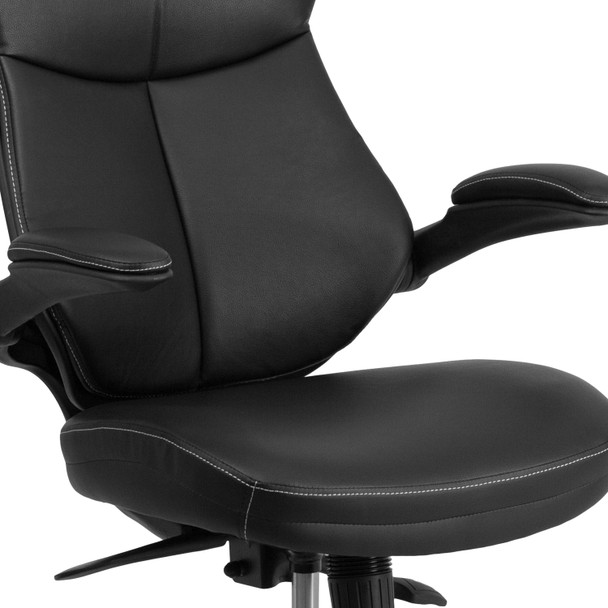 Kale Mid-Back Black LeatherSoft Executive Swivel Ergonomic Office Chair with Back Angle Adjustment and Flip-Up Arms