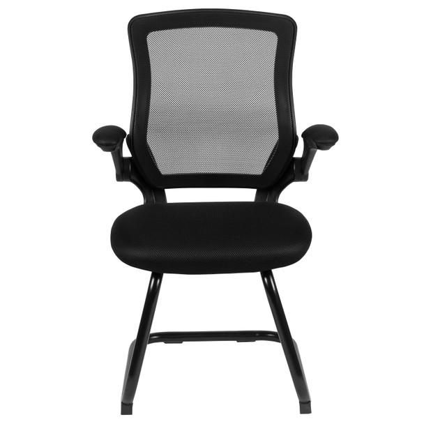 Kale Black Mesh Sled Base Side Reception Chair with Flip-Up Arms