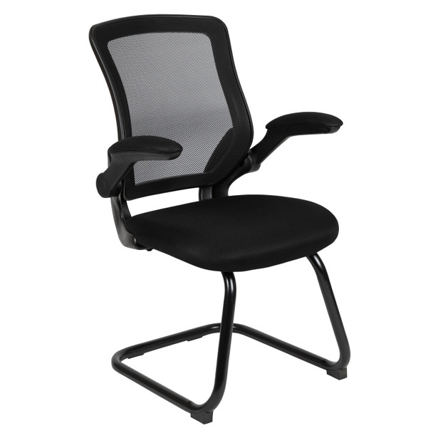 Kale Black Mesh Sled Base Side Reception Chair with Flip-Up Arms