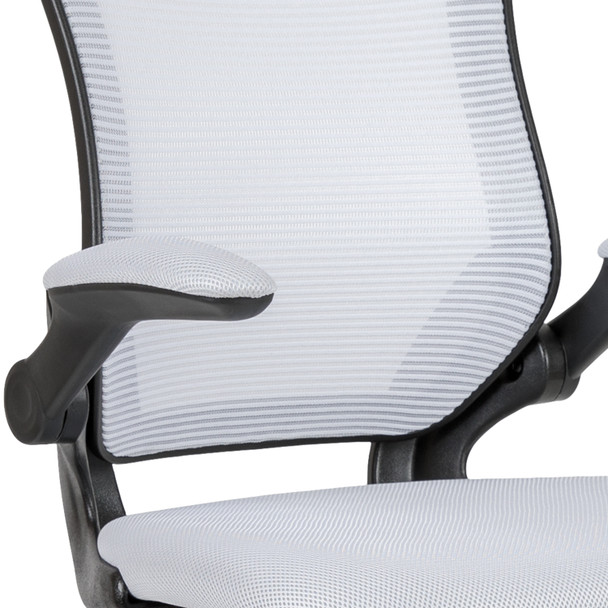 Kale Mid-Back White Mesh Ergonomic Drafting Chair with Adjustable Foot Ring and Flip-Up Arms