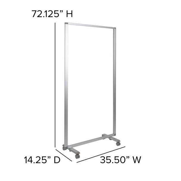 Raisley Transparent Acrylic Mobile Partition with Lockable Casters, 72"H x 36"L