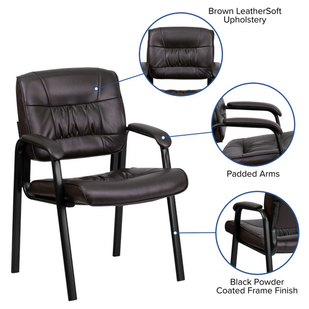 Haeger Brown LeatherSoft Executive Side Reception Chair with Black Metal Frame