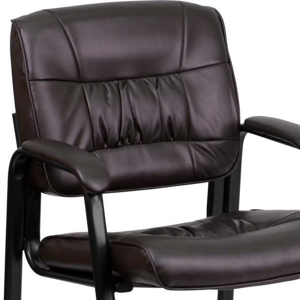 Haeger Brown LeatherSoft Executive Side Reception Chair with Black Metal Frame