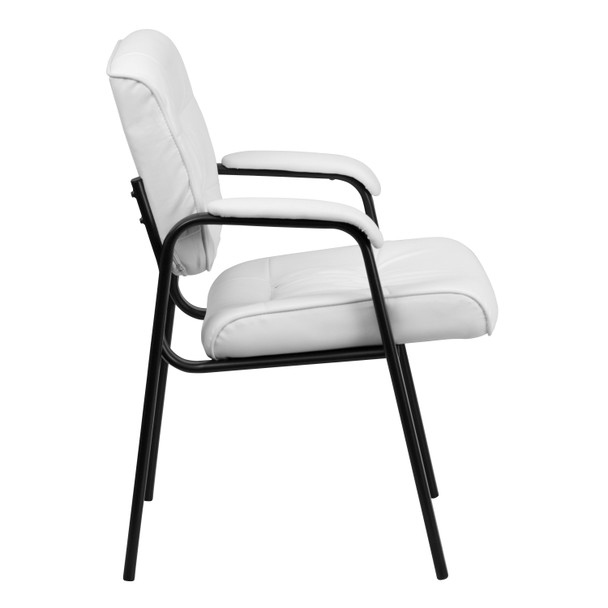 Haeger White LeatherSoft Executive Side Reception Chair with Black Metal Frame