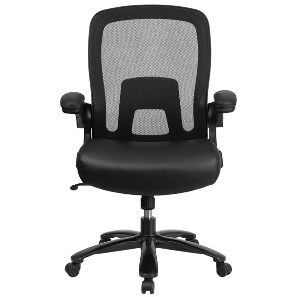 HERCULES Series Big & Tall 500 lb. Rated Black Mesh/LeatherSoft Executive Ergonomic Office Chair with Adjustable Lumbar