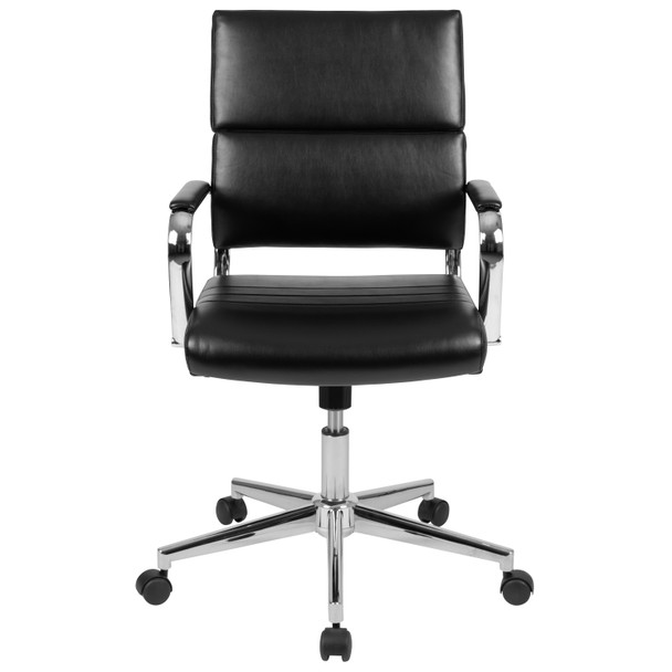 Hansel Mid-Back Black LeatherSoft Contemporary Panel Executive Swivel Office Chair