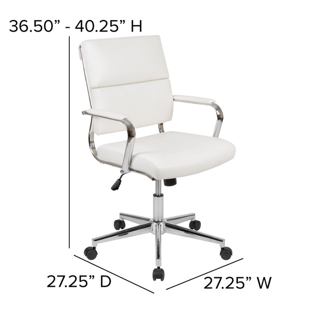 Hansel Mid-Back White LeatherSoft Contemporary Panel Executive Swivel Office Chair