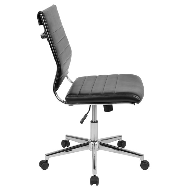 Hansel Mid-Back Armless Black LeatherSoft Contemporary Ribbed Executive Swivel Office Chair