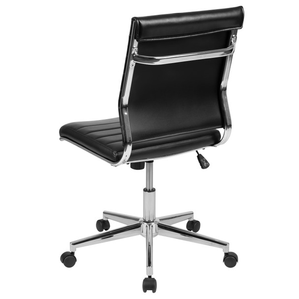 Hansel Mid-Back Armless Black LeatherSoft Contemporary Ribbed Executive Swivel Office Chair