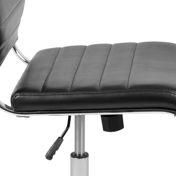 Hansel Mid-Back Armless Black LeatherSoft Contemporary Ribbed Executive Swivel Office Chair