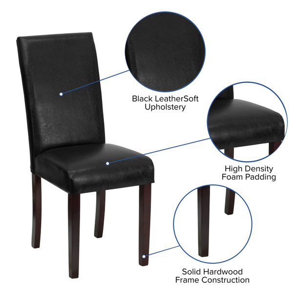 Godrich Traditional Black LeatherSoft Upholstered Panel Back Parsons Dining Chair