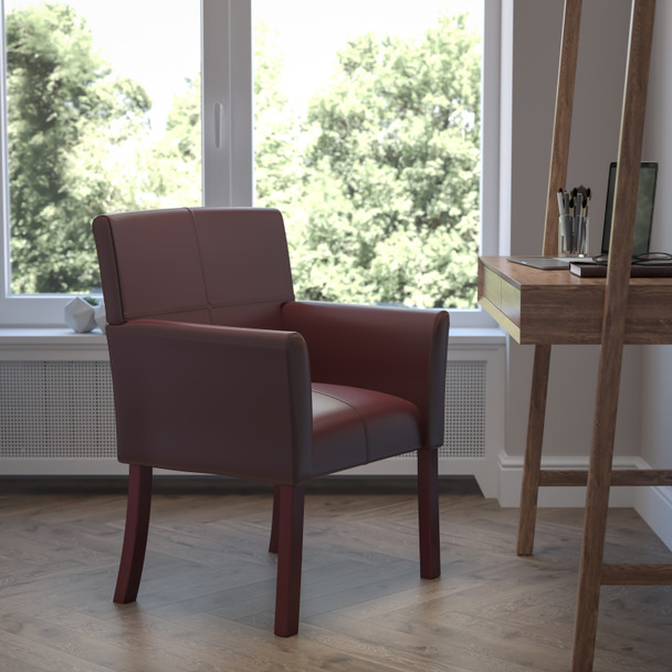 Taylor Burgundy LeatherSoft Executive Side Reception Chair with Mahogany Legs