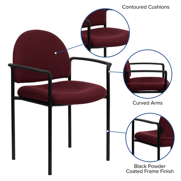 Tiffany Comfort Burgundy Fabric Stackable Steel Side Reception Chair with Arms