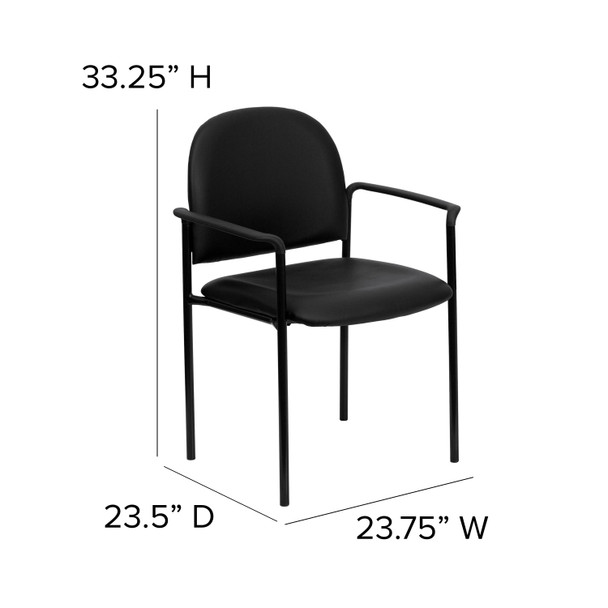 Tiffany Comfort Black Vinyl Stackable Steel Side Reception Chair with Arms