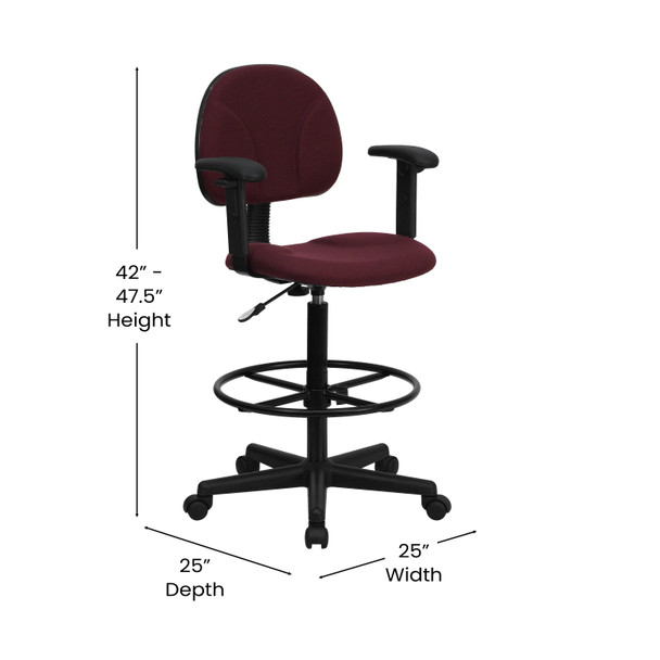 Bruce Burgundy Fabric Drafting Chair with Adjustable Arms (Cylinders: 22.5''-27''H or 26''-30.5''H)