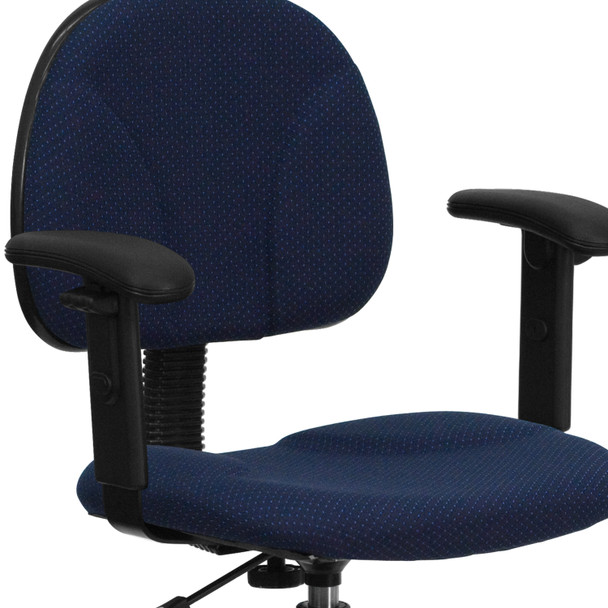 Bruce Navy Blue Patterned Fabric Drafting Chair with Adjustable Arms (Cylinders: 22.5''-27''H or 26''-30.5''H)