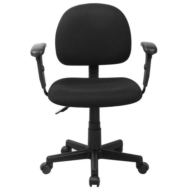 Wayne Mid-Back Black Fabric Swivel Task Office Chair with Adjustable Arms