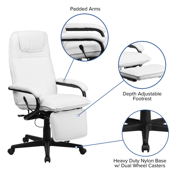 Robert High Back White LeatherSoft Executive Reclining Ergonomic Swivel Office Chair with Arms