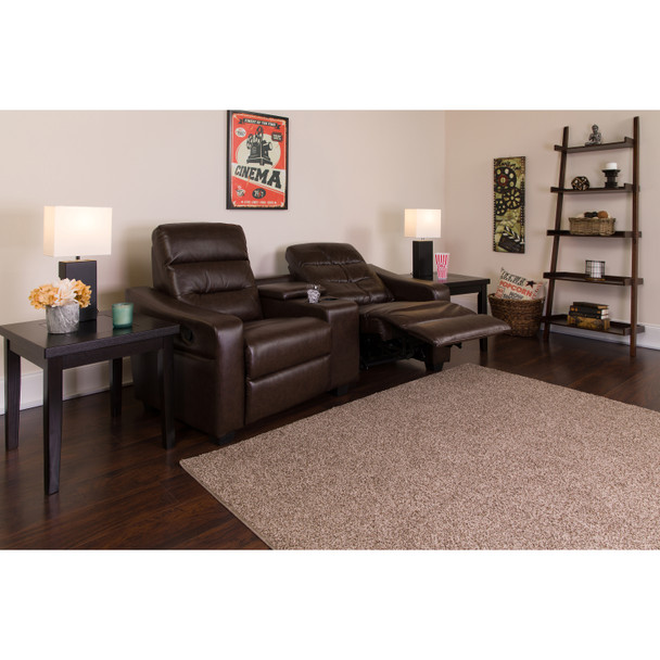 Futura Series 2-Seat Reclining Brown LeatherSoft Theater Seating Unit with Cup Holders