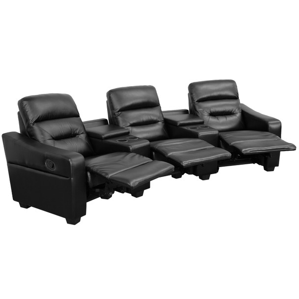 Futura Series 3-Seat Reclining Black LeatherSoft Theater Seating Unit with Cup Holders