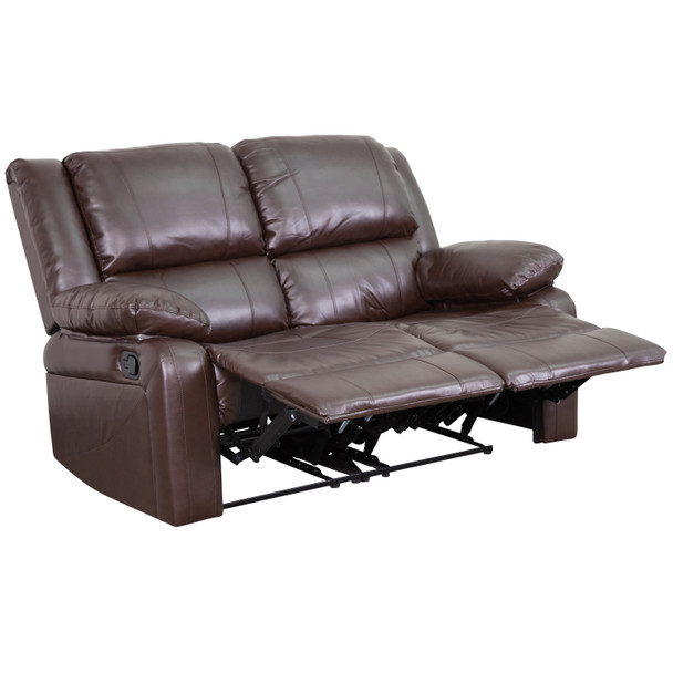 Harmony Series Brown LeatherSoft Loveseat with Two Built-In Recliners