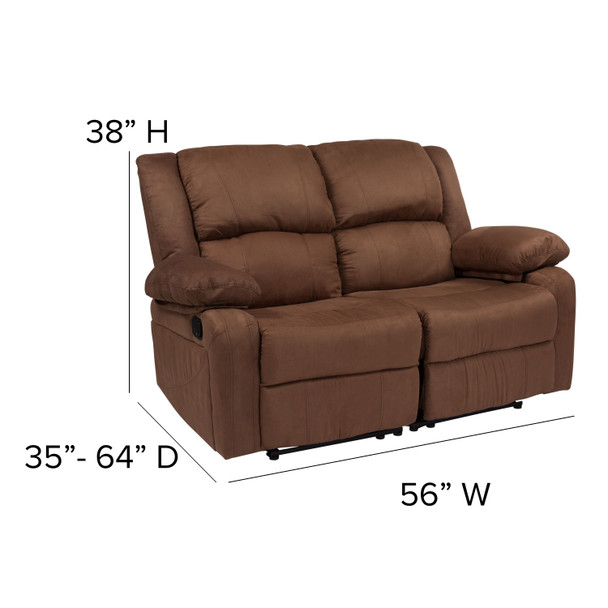 Harmony Series Chocolate Brown Microfiber Loveseat with Two Built-In Recliners